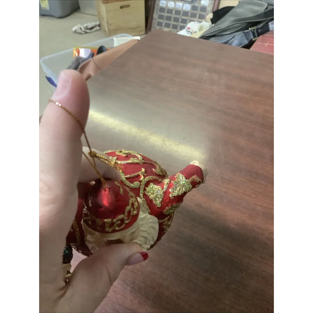Vintage Hand Painted Chubby Santa Christmas Ornament Ceramic